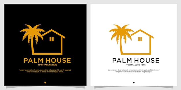 Palm house logo abstract with simple concept Premium Vector