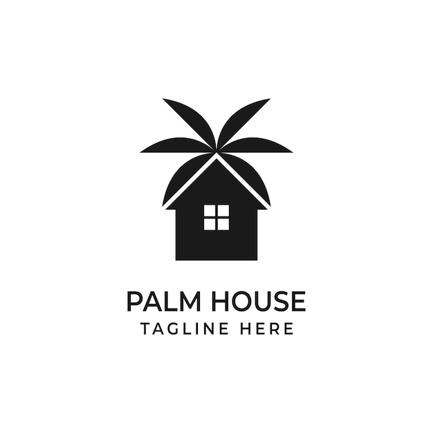 Palm House Tree Home Logo Design Vector Illustration