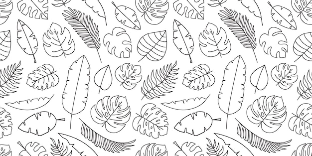 Palm leaf line vector seamless pattern exotic floral background tropical foliage leaves texture