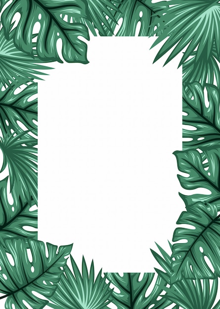 Palm leaves frame background. Tropical greeting card