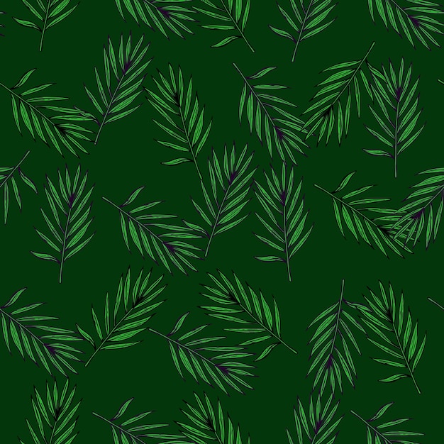 Palm leaves seamless pattern Tropical branch in engraving style Hand drawn texture for fabric wallpaper textile print wrapping paper Vector illustration