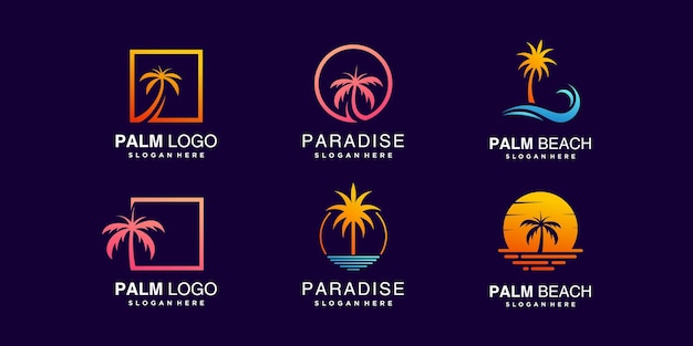 Palm logo collection with creative element concept Premium Vector