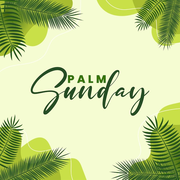 Palm Sunday Vector Image with Realistic Palm Leaves in Corner Frame