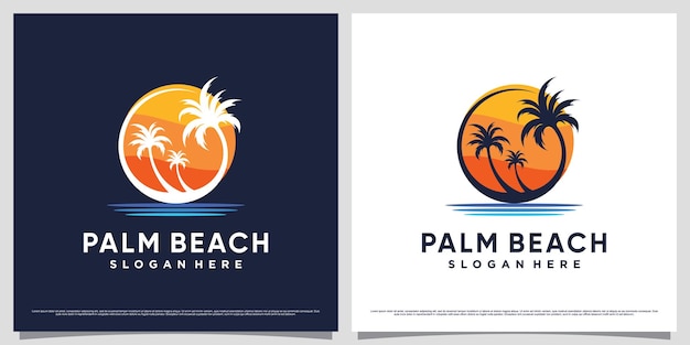 Palm tree and beach logo design for holiday summer icon with creative modern concept