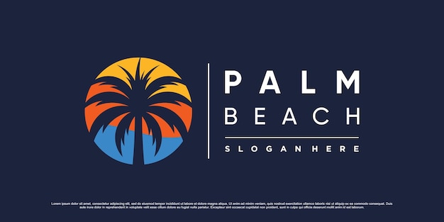 Palm tree and beach logo design for holiday summer icon with creative modern concept