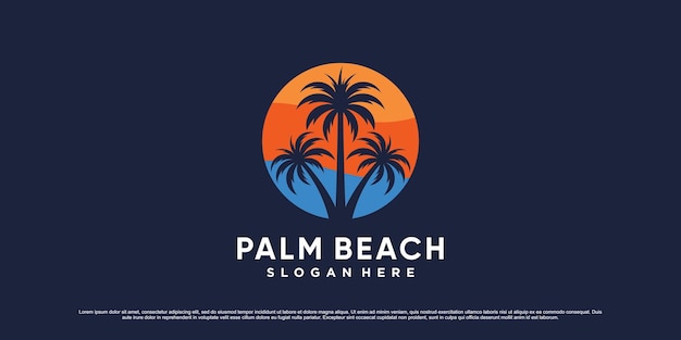 Palm tree and beach logo design for holiday summer icon with creative modern concept