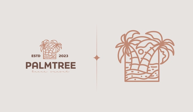 Palm Tree Beach Monoline Logo Universal creative premium symbol Vector sign icon logo template Vector illustration