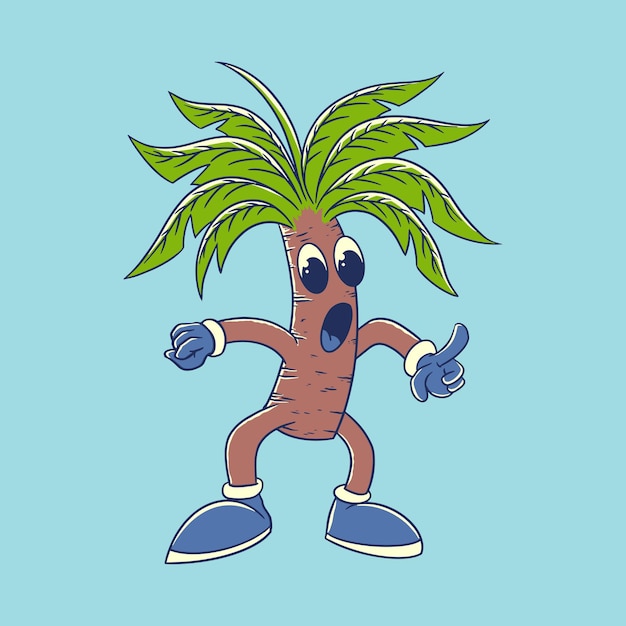 Palm tree cartoon surprised hand drawn character