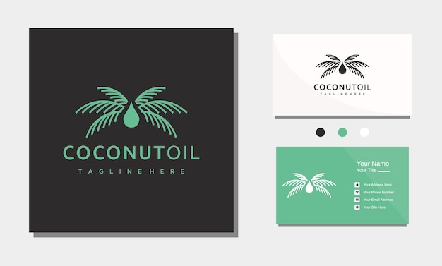 Palm tree coconut oil logo design vector template