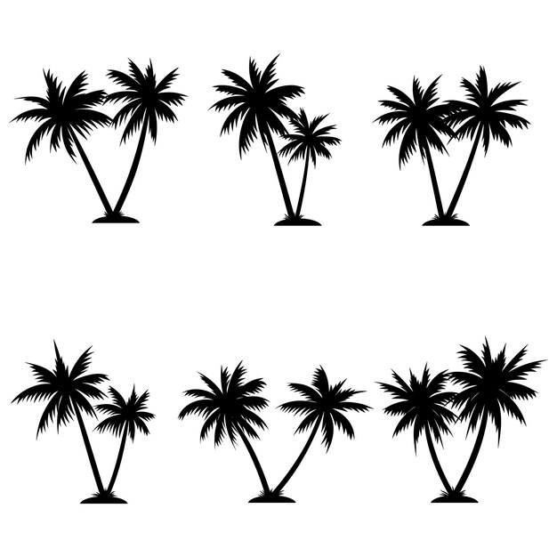 Palm tree coconut silhouette element set collection