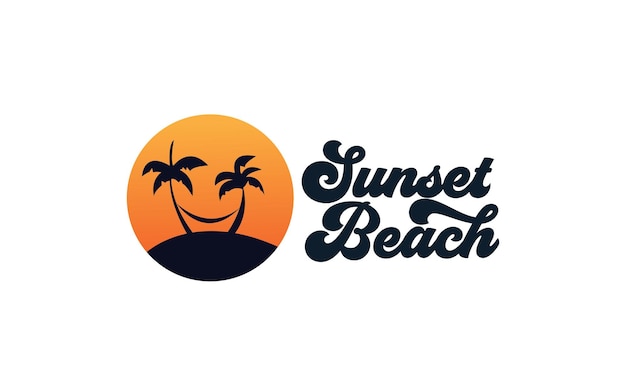 Palm tree or coconut tree with sea sunset circle logo design