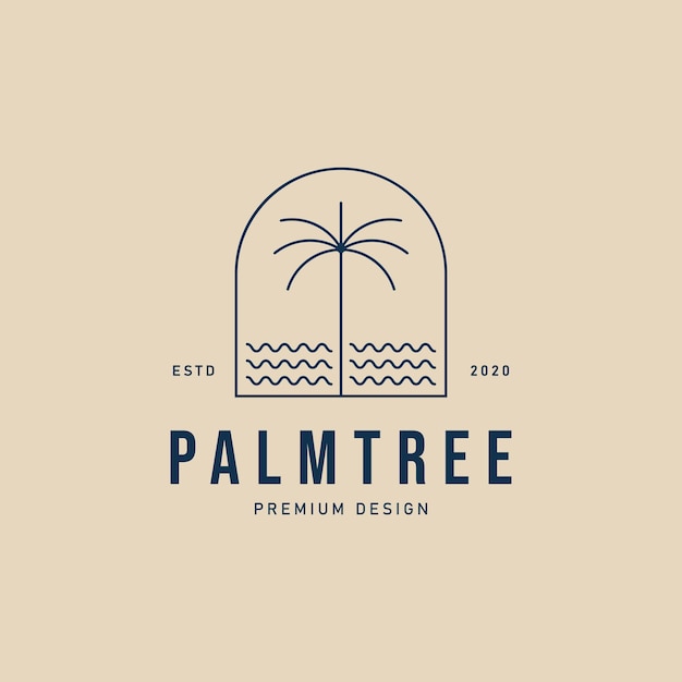 Vector palm tree line art logo vector symbol illustration design with emblem design minimalist