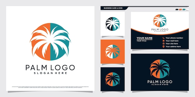 Palm tree logo design illustration with creative element concept and business card template