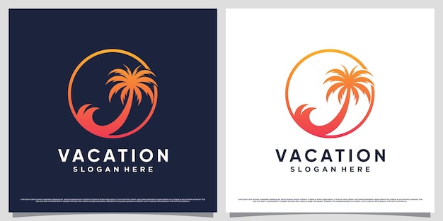 Palm tree logo vector illustration for vacation summer icon with creative element concept