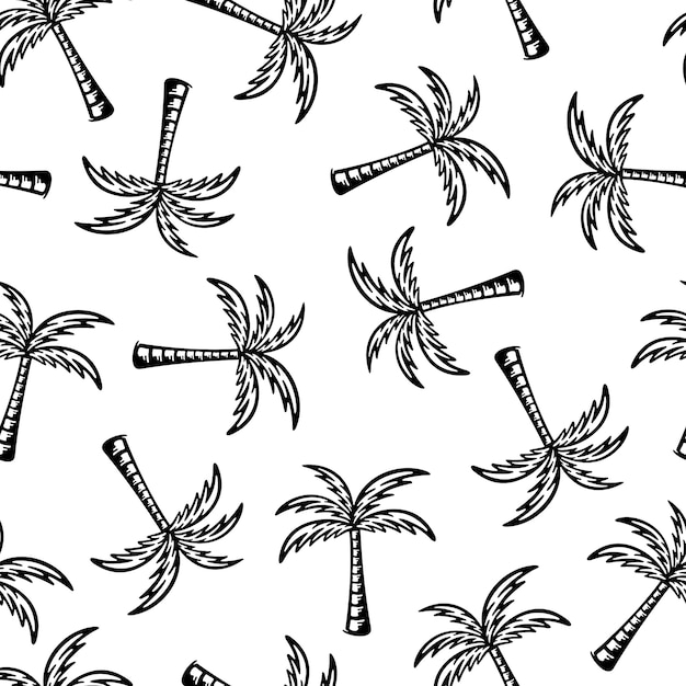 Palm tree seamless  Patterns. Doodles design on white background.