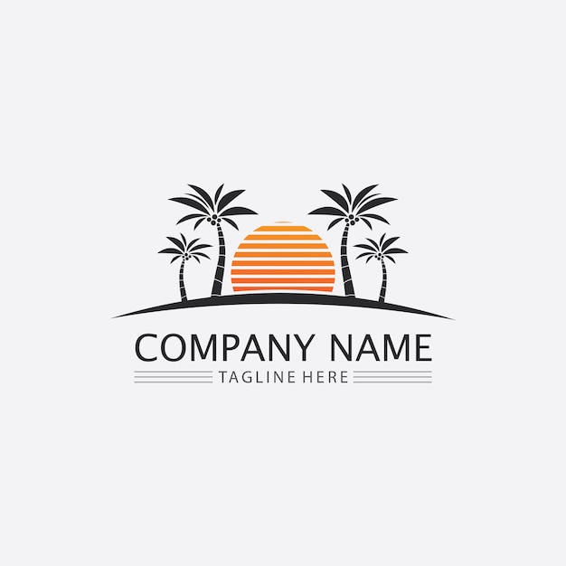 Palm tree summer and tropical design logo template vector illustration