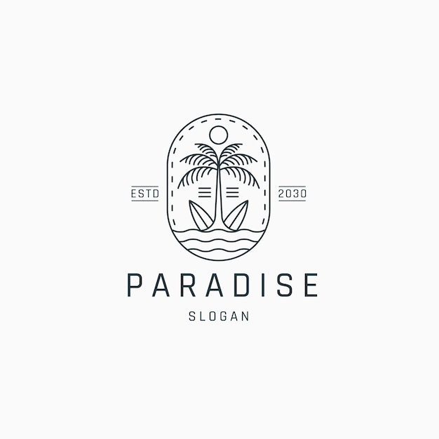 Palm tree and surf board logo icon design template flat vector