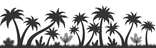 Palm tree tropic plant black seamless background