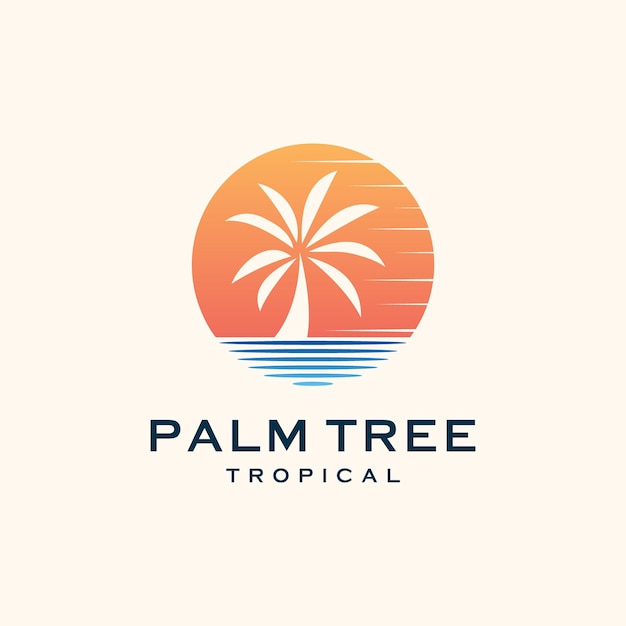 Palm Tree Tropical Retro Vintage Logo Design Illustration