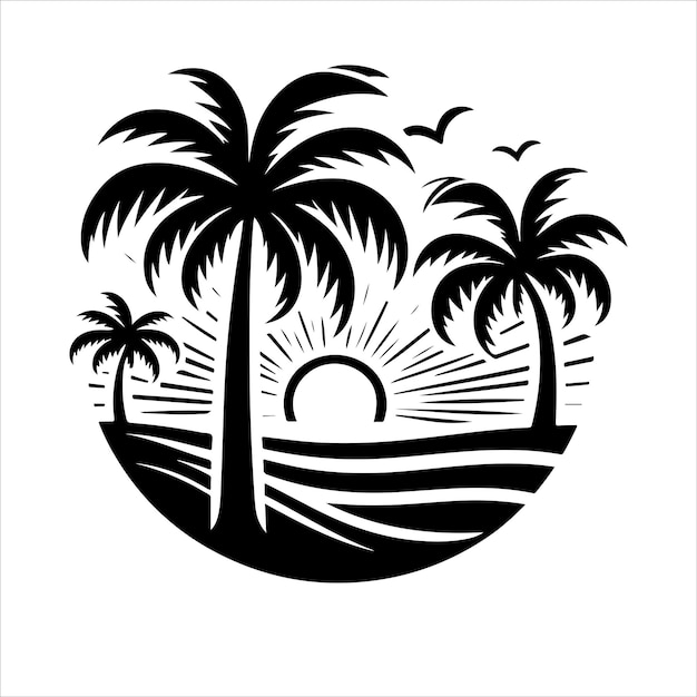 Palm tree vector logo silhouette palm icon vector Beach surfing icon logo design