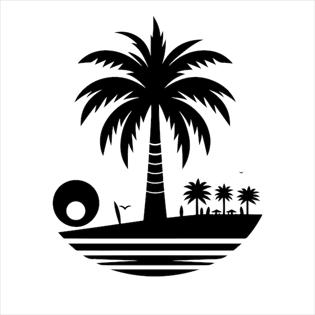 Palm tree vector logo silhouette palm icon vector Beach surfing icon logo design