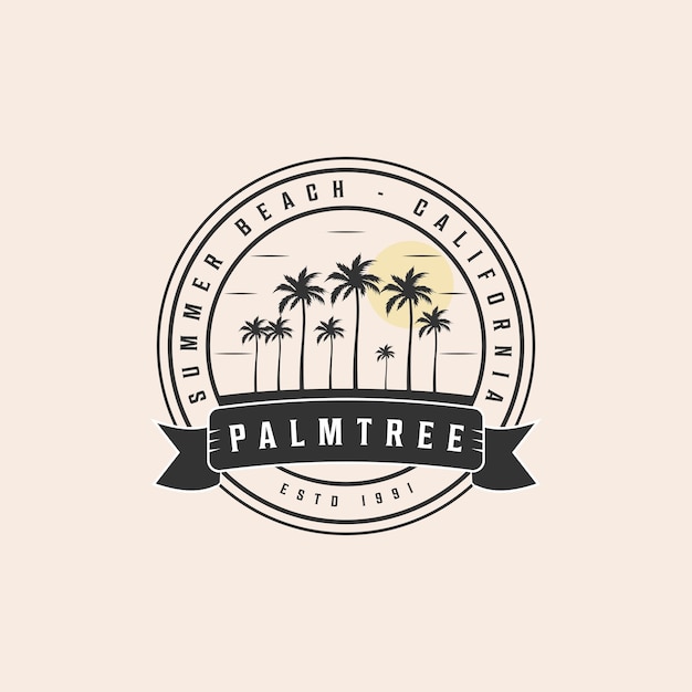 Vector palm tree vintage logo vector illustration design line art palm tree logo design