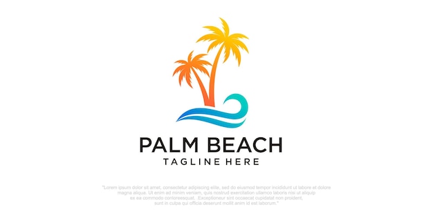 Palm tree with beach and island logo design