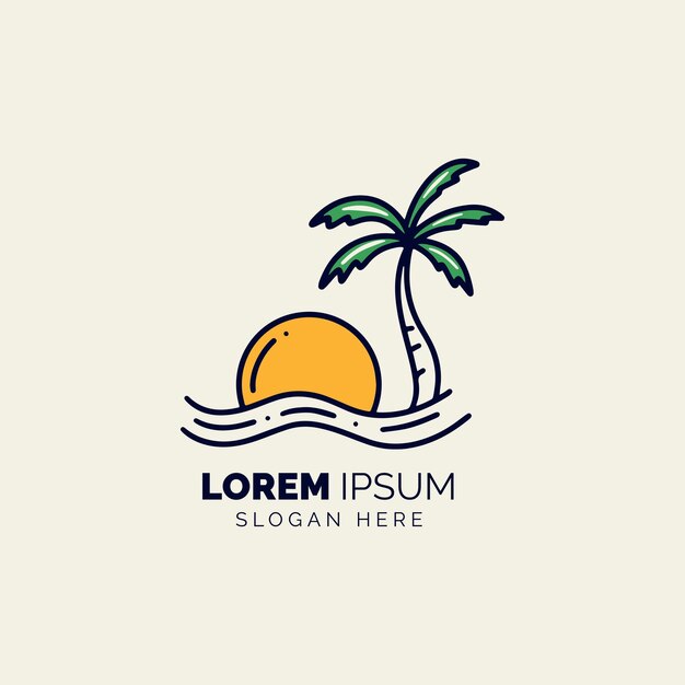 Palm Tree with Sun for Holiday Vacation Hawaii Paradise Island Travel Logo Design