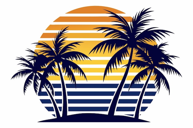 palm trees in the sunset with a sun and a beach in the background Tshirt Design