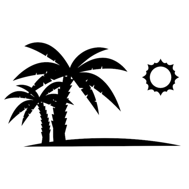 Palm trees with sun in black color Glyph icon relaxes Palm trees on the beach Tropical floral