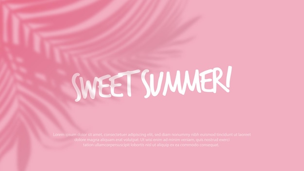 Palm tropical leaves shadow overlay on pink background Social media banner summer template