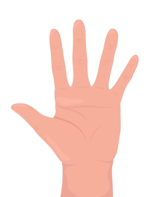 Palm with spread fingers semi flat color vector hand gesture