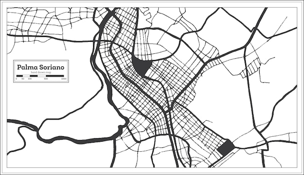 Palma Soriano Cuba City Map in Black and White Color in Retro Style Outline Map