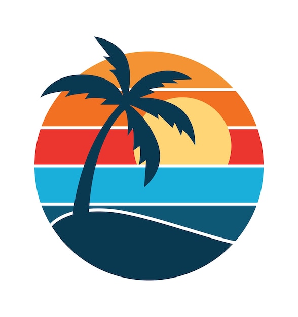 Palms beach round retro badge Vector illustration