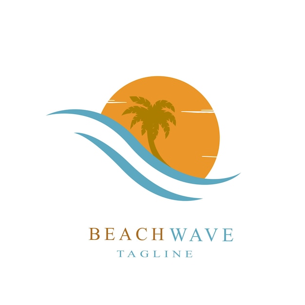 Palms wave and sun logo badge Design elements