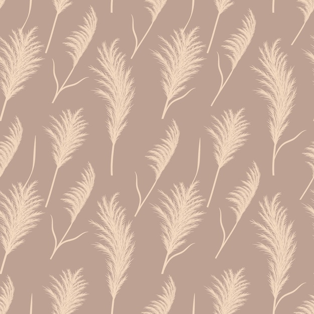 Pampas grass seamless pattern Vector cortaderia in boho style Autumn background Trendy design for wedding postcards textile wallpaper fabric wrapping paper