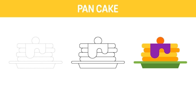 Pan Cake tracing and coloring worksheet for kids