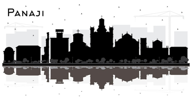 Panaji India City Skyline Silhouette with Black Buildings and Reflections Isolated on White