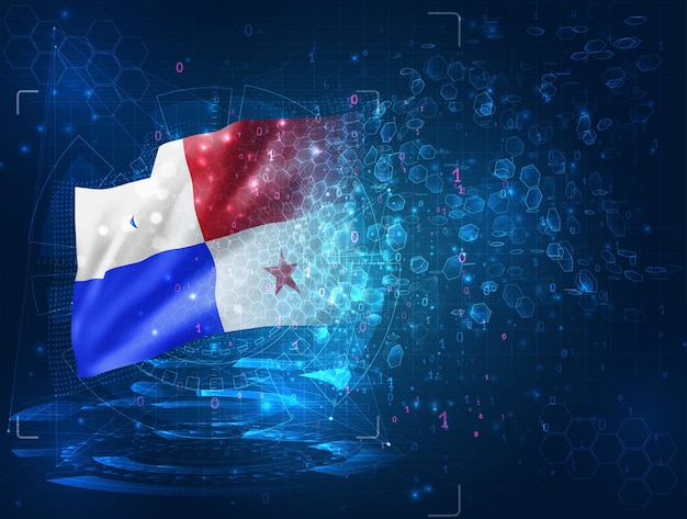 Panama, vector 3d flag on blue background with hud interfaces