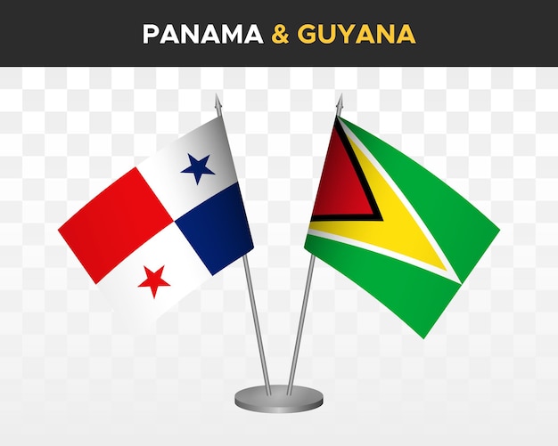 Panama vs guyana desk flags mockup isolated 3d vector illustration table flags