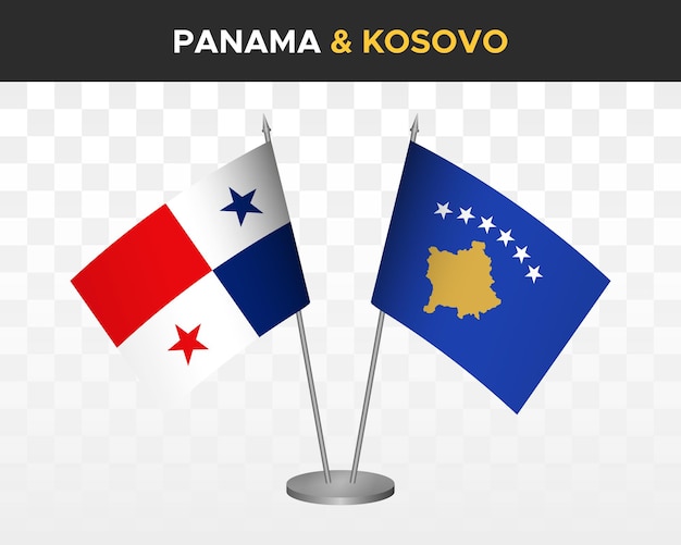 Panama vs kosova kosovo desk flags mockup isolated 3d vector illustration table flags