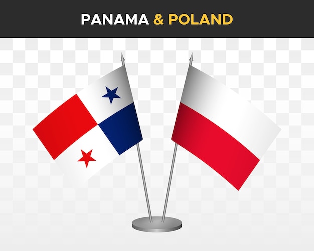 Panama vs poland desk flags mockup isolated 3d vector illustration table flags