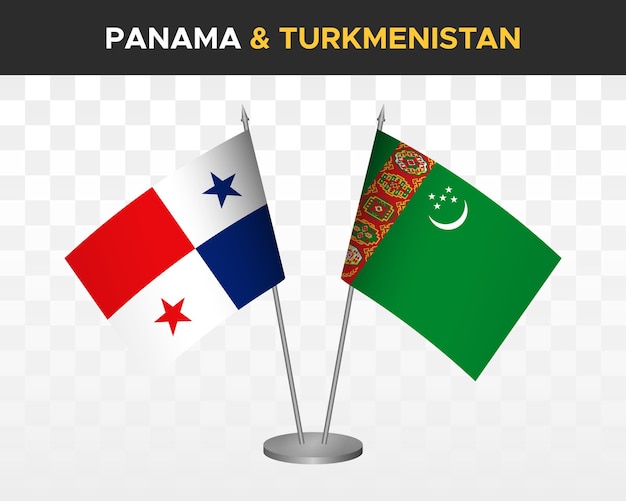 Panama vs turkmenistan desk flags mockup isolated 3d vector illustration table flags