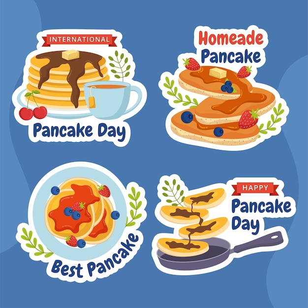 Vector pancake day label flat cartoon hand drawn templates background illustration