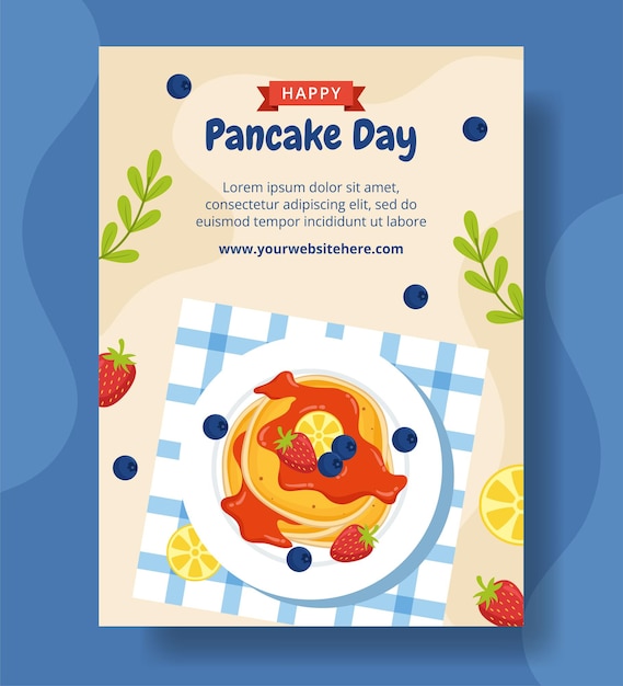 Pancake Day Vertical Poster Flat Cartoon Hand Drawn Templates Background Illustration