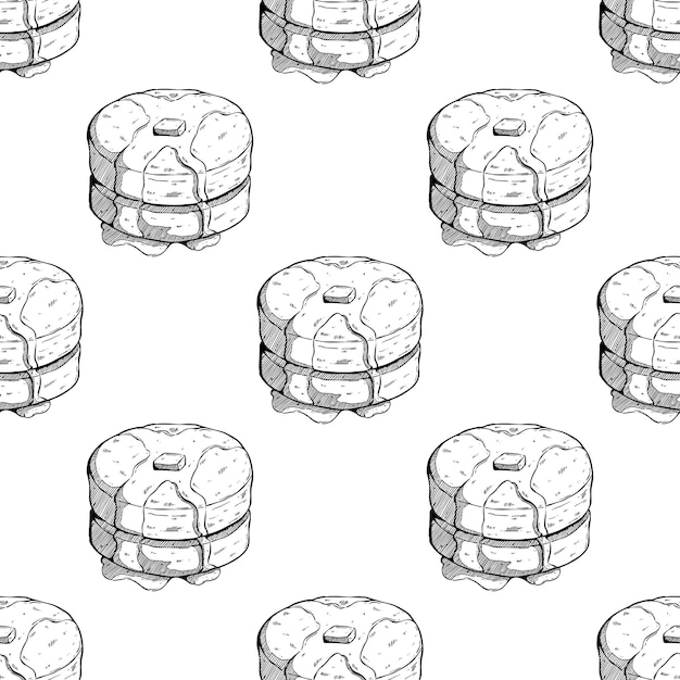 pancake with honey in seamless pattern with hand drawing style