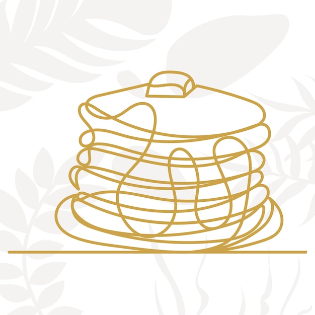 Pancakes drawing by one continuous line isolated vector