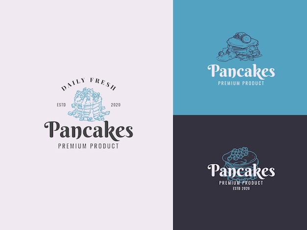 Pancakes Hand Draw Logo Template with Premium Vintage Typography