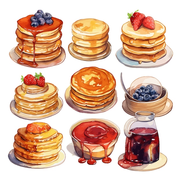 Pancakes hand drawn watercolor clipart