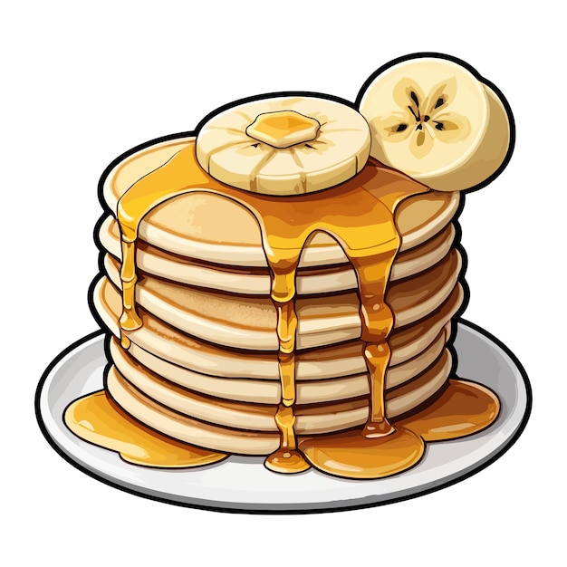 Pancakes honey with banana cartoon vector